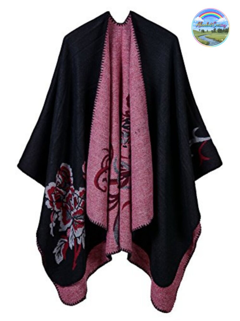 Women's Vintage Pattern Open Front Poncho Cape Shawl Winter Shawl Wraps